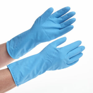 Rubber Glove Cotton Flock Lined Blue – Large